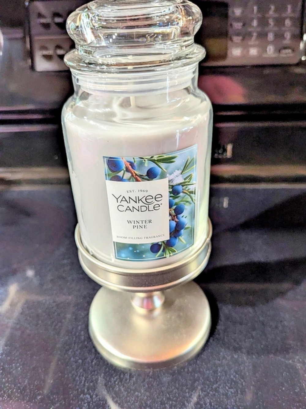 Yankee Candle Winter Pine Large 22 oz Jar Candle Silver Lining Candle Pedestal